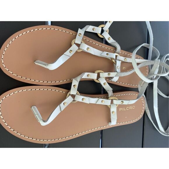 Pilcro Anthropologie Harness Tie up White Leather Thong Sandals Size 8M - Picture 16 of 16
